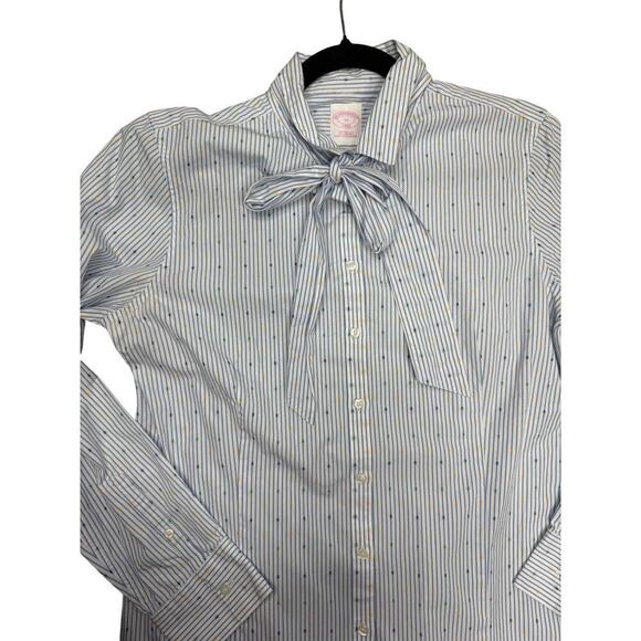 Brooks Brothers Womens Striped Funfetti Tie Neck Button Down Blouse Size 14 - Picture 6 of 10